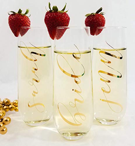 Champagne Flutes Bridesmaids, Personalized Bridesmaid Gift Ideas, Bridesmaid Champagne Glasses, Bachelorette Party Cup, Wedding Party Gift, Stemless Champagne Glasses, Bridesmaid Proposal Gift Ideas