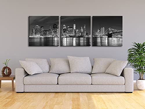 Image of Pyradecor Modern City Night View 3 Panel Canvas Prints Artwork on Canvas Wall Art Ready to Hang for Living Room Decor AH3028-5050