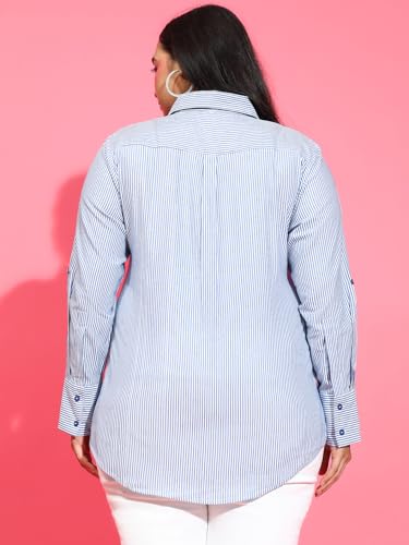 Image of Women Cotton Comfort: Plus Size Yellow Striped Shirt Out Door Dailywear Foram XL /2XL /3XL /4XL /5XL /6XL /7XL /8XL.