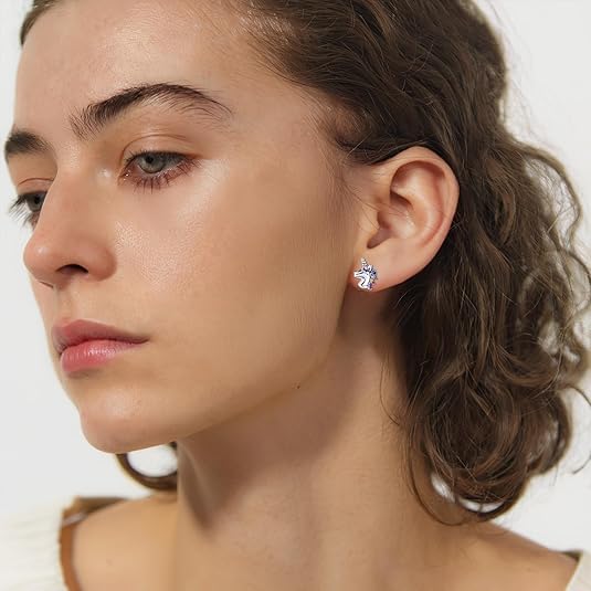 Cute Unicorn Stud Earrings for Girls, Hypoallergenic Tiny Sparkling Crystal Earrings, Best Gift for Daughter, Granddaughter, Birthday, Christmas, Graduation3