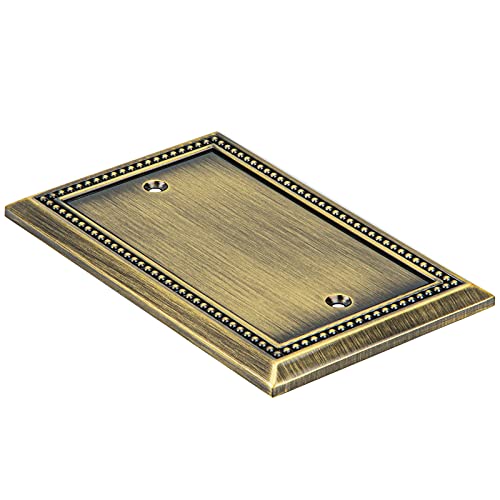 Image of Henne Bery Sunken Pearls Heavy Duty Decorative Wall Plate Switch Plate Outlet Cover (Single Blank, 2 Pack, Antique Brass)