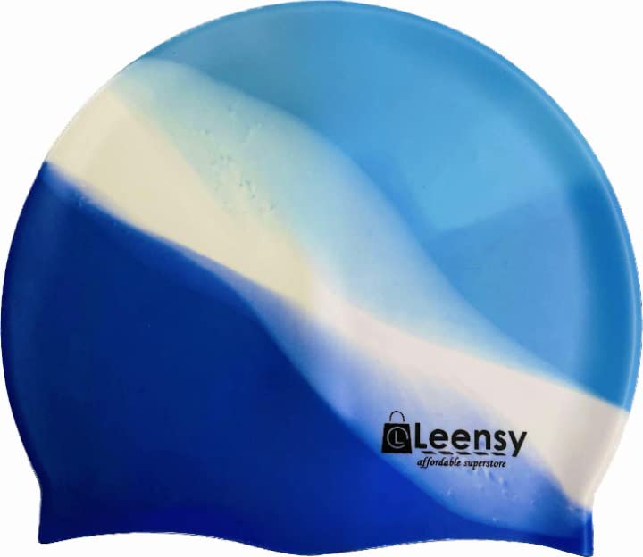 Elastic Swim Caps Comfortable Fabric Swimming Hat Lightweight Bathing Caps for Women Men Kids While Swimming (Turquoise+White+Royal Blue) — image 1