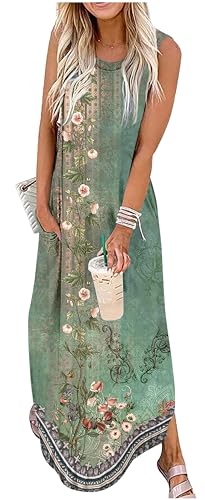 Image of CHUNTIANRAN Women's 2023 Casual Loose Sundress Maxi Dress Sleeveless Summer Beach Long Dresses Tshirt Dress with Pockets
