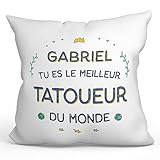 Mugffins Personnalisable: Coussins/Oreillers avec Rembourrage pour TATOUEUR Homme - 40x40 cm - en Français - Meilleur du Monde - Cadeau Personnalisable