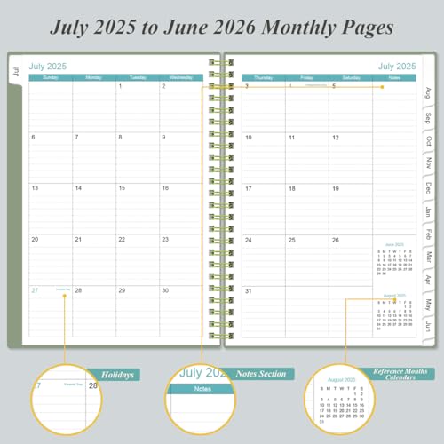 2025-2026 Planner - Academic Planner 2025-2026 from July 2025 - June 2026, Weekly & Monthly Planner Spiral Bound with 12 Monthly Tabs, Inner Pocket, 6.4" x 8.5", Green - Thumbnail 3