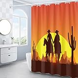 Western Cowboy Shower Curtain, Sunset Shower Curtain, Rustic Shower Curtain for Bathroom Silhouette