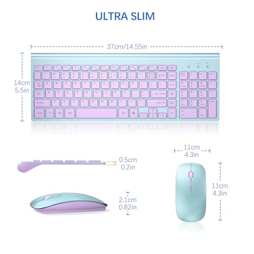 Image of Wireless Keyboard and Mouse Ultra Slim Combo, TopMate 2.4G Silent Compact USB 2400DPI Mouse and Scissor Switch Keyboard Set with Cover, Batteries Included, for PC /Laptop /Windows /Mac - Blue Purple