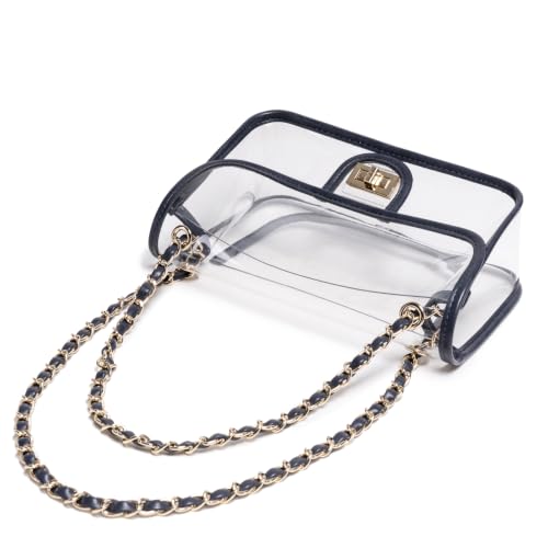 Image of Womens PVC Clear Purse Handbag with Chain Stadium Approved Clear Bag See Through Bag for Working and Concert