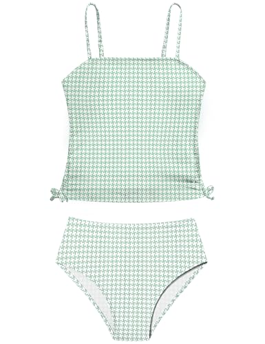 Image of Girls Tankini Swimsuits Tropical Print Bathing Suit Two Piece Girls' Swimwear with Tie Side Knot 9-16T