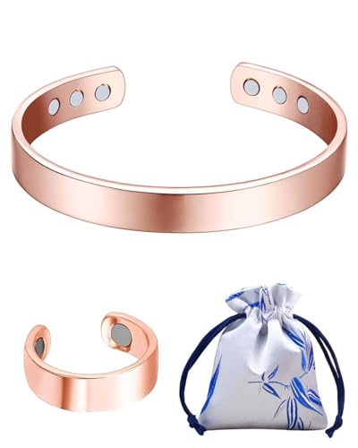 HUVZOR Pulsera Magnética de Cobre, Pulseras Magnéticas para Mujeres y Hombres, Potentes Imanes Brazaletes de Tamaño Con bolsa de almacenamiento anillo