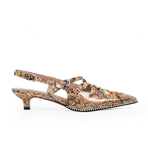 Women's Sexy Slingback Kitten Heel Buckle Beaded Pumps Pointed Toe Dress Party Shoes2