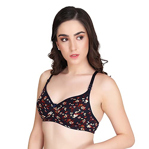 Image of Flower Print Bra for Women - Made of Pure Cotton Full Coverage Non Wired Pushup Soft Cup for T-Shirt Saree Dress Sports Garment for Daily Use Everyday