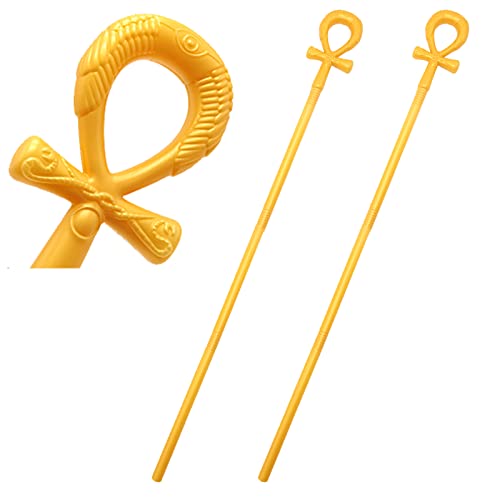 2 PCS Ankh Cross Scepter Staff, Kids Adult Gold Costume Walking Sticks Scepter Egyptian Cane Staff Halloween Costume Cosplay Prop
