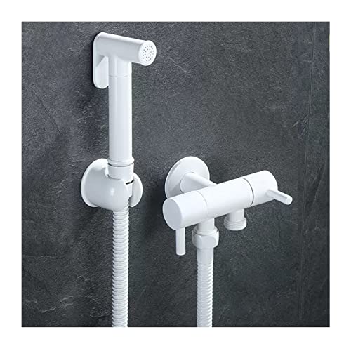 Rociador de bidé blanco para inodoro con manguera de 59 pulgadas y válvula angular de latón 2