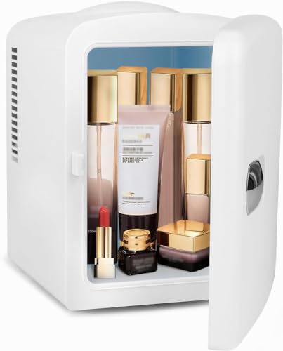 Image of Living Enrichment Mini Fridge Chilling, Portable Compact Refrigerator AC DC Power, 4L 6 Cans Capacity, for Skincare, Foods, Drinks, Milk, Home and Travel - White
