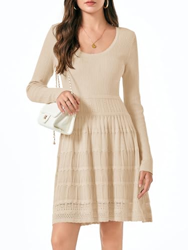Wenrine Womens Long Sleeve Sweater Dress Knit Crochet Casual A Line Flowy Skater Mini Dresses3