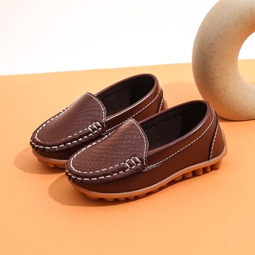 Image of Boys Loafers PU Leather Slip-On Toddler Dress Shoes Non-Slip Sole Kids Moccasins for School Events and Daily Wear