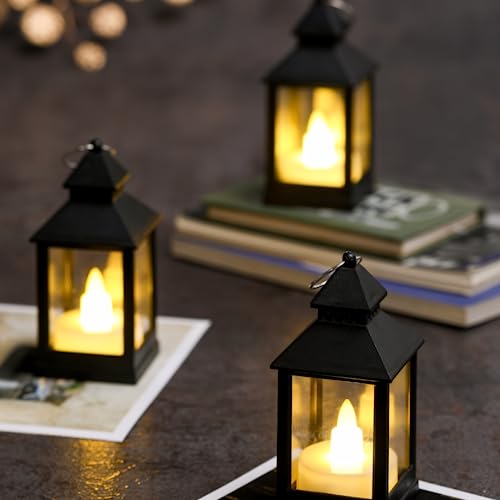 Image of SATYAM KRAFT 2 Pcs Small Antique LED Lantern Hurricane Candle Lamp - Flameless & Smokeless Acrylic Light for Home Decor, Wedding, Valentine Decorations, Living Room, Table Centerpiece (9.5 x 4.5 cm)