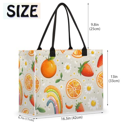 Orange Strawberry Chrysanthemum Tote Bag for Women Large Beach Bag Reusable Tote Bags for Work Travel Beach Shopping2