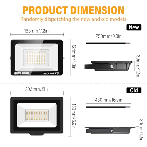 Willpower 2pcs Outdoor LED Floodlights 50W 5000LM LED Security Lights IP66 Waterproof 175V-265V Daylight Warm White 3000K Wall Light for Garden Garage Back Door Yard Lawn Court Patio - Image 2