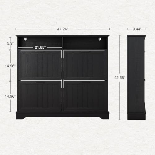 Image of Hidden Shoe Storage Cabinet with 4 Flip Drawers & Open Storage