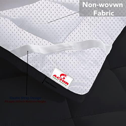 Image of ACHIR 500 GSM Super Soft Microfiber Mattress Topper /Padding for Soft and Comfortable Sleep - Black, (Queen XL, 66 inchx75 inchinch, 5.5ft x 6.25ft)