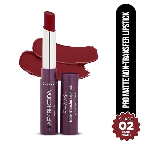 Image of Hilary Rhoda Pro Matte Non-Transfer Lipstick | Waterproof & Smudge-Proof | 12-Hour Long Stay | 24 Shades Available | Highly Pigmented Matte Finish Lipstick | 2g - (Nude peach | Shade 02)