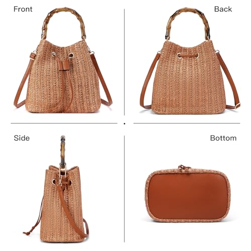 Image of RNIEGA Straw Crossbody Bag Summer Woven Bucket Bags for Women Beach Shoulder Purse Drawstring Handbag Vacation