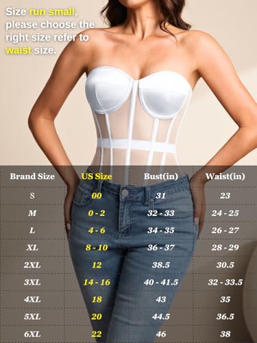 Image of Kaei&Shi Sheer Mesh Overbust Corset,Sexy Strapless Lace Up Satin Bra Corsets Top For Women Shapewear