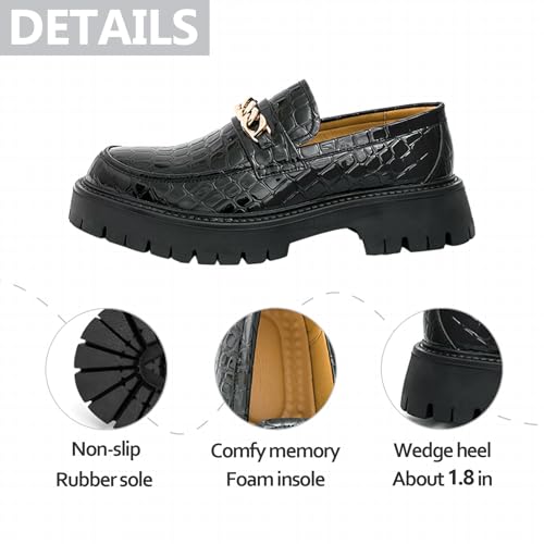 Mens Printed Leather Chain Platform Lug Sole Loafers Vintage Metal Round Toe Thick Sole Non Slip Formal Penny Shoes for Formal Business Work Office Daily3