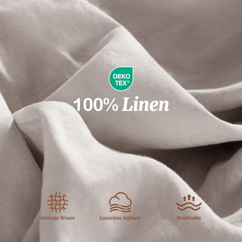 Image of 100% Pure Linen Sheet Set for Hot Sleepers, Breathable Natural Linen Sheets 4pcs, Bedding Set Deep Pocket Up to 16 inch Moisture-Wicking, Softens with Every Wash (Linen Full)