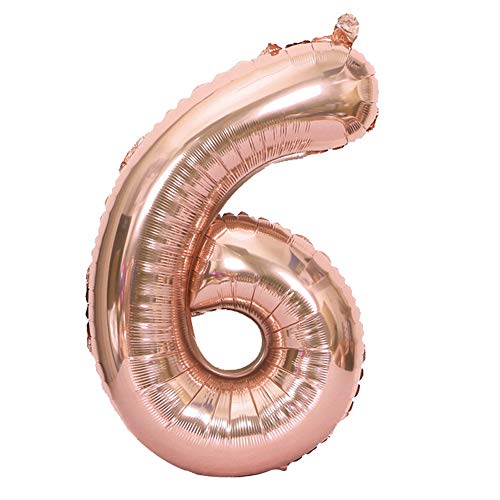 Image of Rose Gold Number 6 Balloon, 6th Birthday Party Balloons, 40 Inch