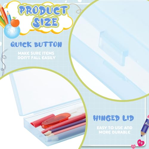 Image of Fainne 80 Pieces Back to School Plastic Pencil Boxes Pencil Case Bulk Frosted Clear Multi Colored Pens Holder Stackable Container with Lid & Snap for Stationery Office Classroom(White Blue)
