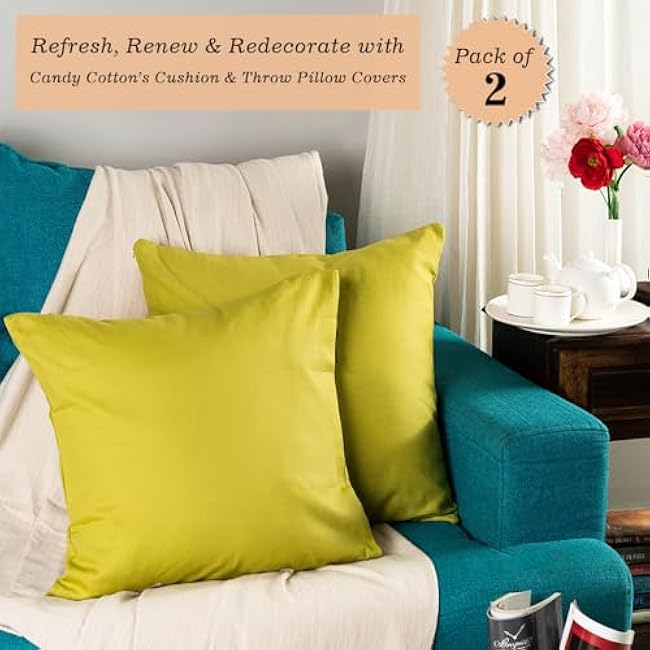 Throw Pillow Covers 18x18, Moss Green 100% Cotton Throw Pillow Cover, Decorative Couch Pillows Covers, Solid Rustic Farmhouse Living Room Decor and Accessories, Set of 2