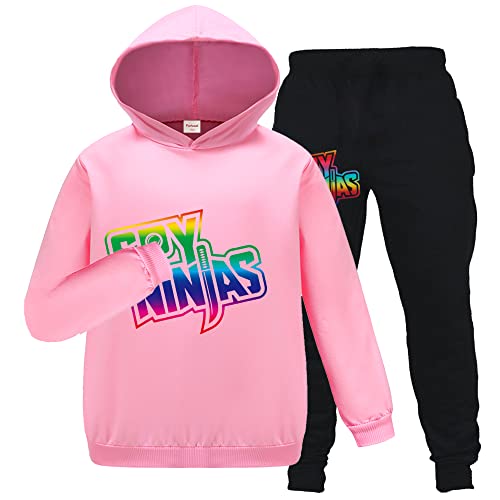 Forlcool Ninjas Merch Girls Tracksuit Hoodie + Trousers 2pcs Kids Ninjas Clothes Set Girls Outfits Sportwear (Pink 7-8 Years 7 Years 8 Years)