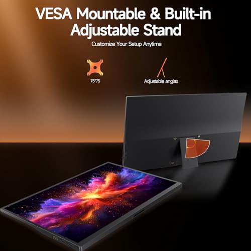 Image of 15.6 inch Portable Monitor 1080P FHD IPS, 250 Nits Brightness, Adjustable Kickstand with VESA Mount, USB-C HDMI, Dual Speakers, Ultra-Slim Travel Laptop Second Screen for Phone PC PS5 Switch