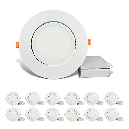 OSTWIN (12 Pack) 6 Inch LED Adjustable Recessed Light with Junction Box, Dimmable Gimbal Ceiling Light, IC Rated, 12W (60W Fluorescent Equivalent), 780 Lm, 4000K (Bright White), Energy Star & ETL