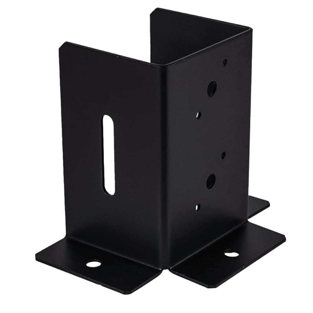 Heavy-Duty Black Powder-Coated Three-Way Bolt-Down Pergola Post Support - Premium Pergola Connector - 100mm - 4"