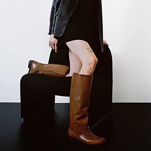 keleimusi Women's Knee High Leather Riding Boots Comfortable Pull On Round Toe Low Block Heeled Shoes for Ladies3