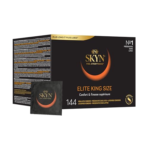 SKYN Elite King Size : Lot de 144 Préservatifs Extra large et ultra fins, sans latex SKYNFEEL pour Homme/Fins, Lisses, Forme Droite/Largeur Nominale 56mm