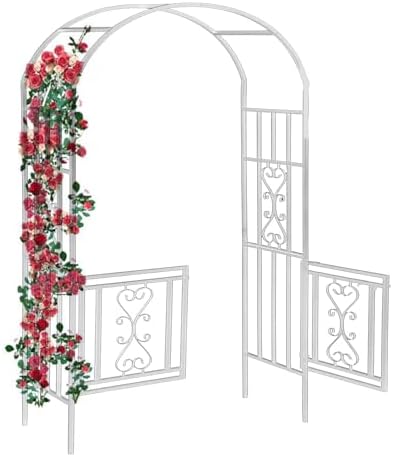 Iron Garden Arch Trellis with Ground Stakes, Stereoscopic Rose Arbor, Garden Arbour for Various Climbing Plant Roses Vines Support Rack, Ceremony Wedding Arch(Black)