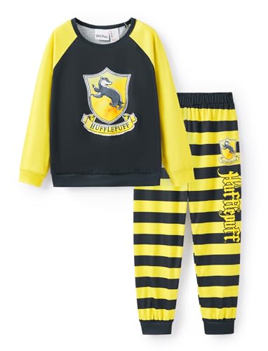 Harry Potter Schlafanzug Junden Mädchen Kinder Langarm Winter Pyjama Sets, Hogwarts Hufflepuff Badger Zweiteiliger Nachtwäsche Weihnachten Kleidung 6-12 J. 116 122 128 134 140 146 152