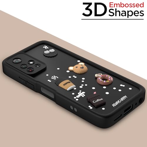 Image of Outlouders Back Cover for Redmi Note 11T 5G / Poco M4 Pro 5G | 3D Cartoon Cute Fun Bear | Silicone Full Body Protection Bumper Case (Black)