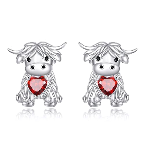 Boucles d'oreilles pierre de naissance et vache des Highlands en argent 925