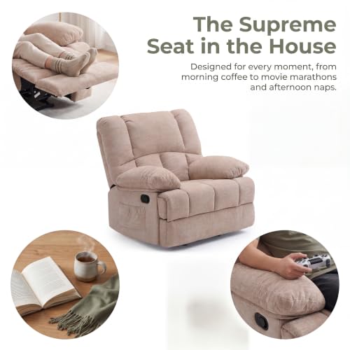 Image of Manual Lazy Boy Recliner Chair, Single Reclining Chair with Home Theater Seating, Oversized Breathable Living Room Chairs for Adults Reading, Gaming, Relaxing, Light Camel