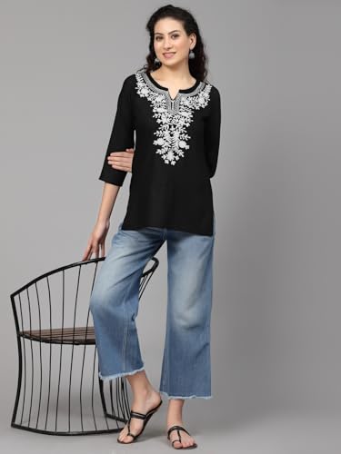 Image of QAZMI Short Kurti for Women| Rayon Cotton Embroiderd Kurta | Women's Tunic Tops