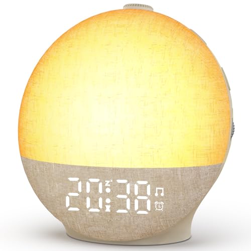 Te-Rich Réveil Lumineux Simulateur d'Aube, Eveil Lumière Reveil Matin sur Lampe de Chevet LED, Lampe de Réveil avec 30 Sons pour Dormir, Snooze, Minuteur,...