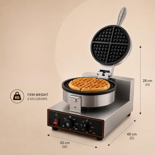 Image of Modern India Kitchenware Commercial Electric Waffle Maker Machine with Non-Stick Plate, Stainless Steel Belgian Waffle Baker for Cafe, Restaurant & Bakery