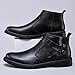 SIYAKE Men's Genuine Leather Chelsea Boots with Buckle Strap Autumn Winter Fashion Side Zipper Comfortable Fur Lining Business Oxford Boots Casual Dress Chukka Boots (Black,11)
