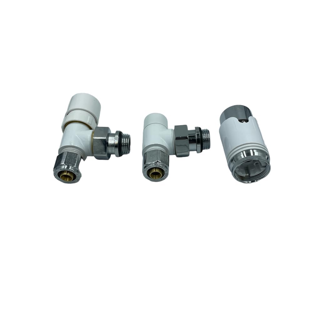 Kit Valvole Termostatiche Termosifoni Bianco/Cromo 1/2"x16 mm HM | Valvola + Detentore + Adattatori Multistrato + Testa Termostatica | Controllo Temperatura e Risparmio Energetico